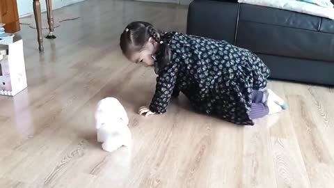 A child who imitates a puppy doll