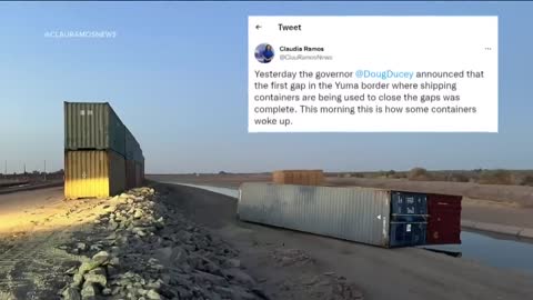 Part of Arizona’s shipping container border wall tipped over