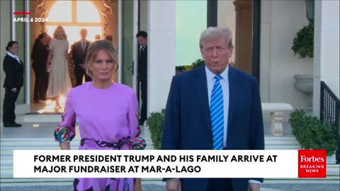 Trump Speaks To Reporters Alongside Melania Outside $50 Million Mar-A-Lago Fundraiser