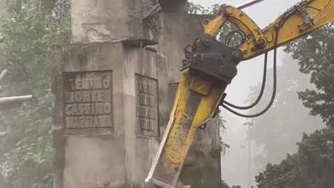 Demolition of another monument to Soviet soldiers. Brzeg. Poland