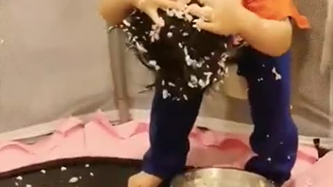 Cute baby eating nodles!