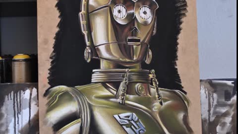 Hyperrealistic speed painting of C-3PO from Star Wars