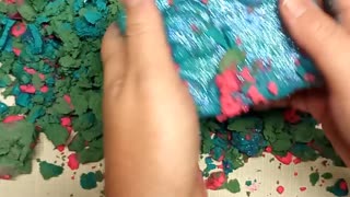 ASMR Wet Fom Crush With Dry Teal And Pink Cornstarch Paste and glitter