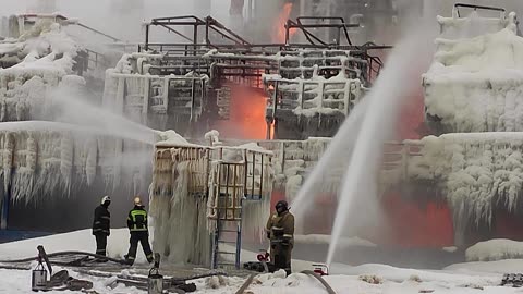 Russia gas terminal burns in suspected drone attack