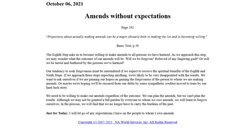 Just for Today - Amends without Expectations - 10-06-21