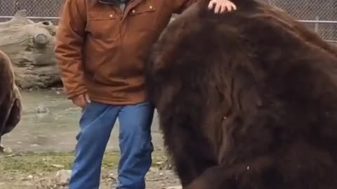 Man having fun with his hairy friend