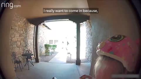 Cute girl talks to neighbor on ring doorbell