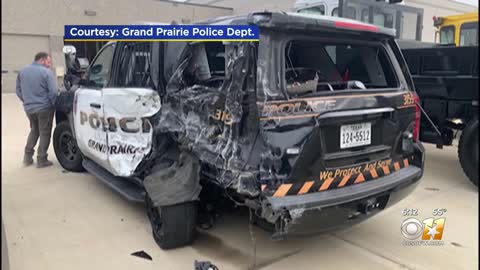 Grand Prairie Police Officers Okay After Violent Crash Caused By Driver Who Fell Asleep