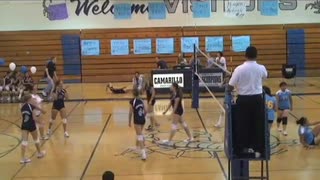 Volleyball Girl Has A Crazy Fall Behind Scorer's Table