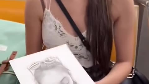 Drawing a realistic portrait of a stranger and showing her (must see reaction) #shorts