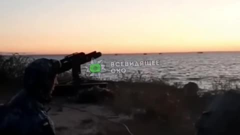 Ukrainian soldiers fire at hostile targets on the left bank of the Dnieper