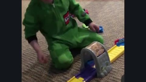 Cute baby and puppy playtime - belly laughing