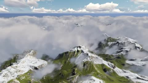 A mountainous area under the clouds