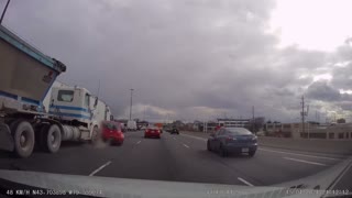 Truck Changes Lanes Into VW Beetle