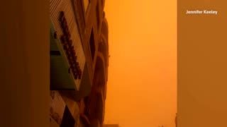 Orange sandstorm blots out sky over Marrakesh