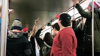 College kids party on subway after Patriots' Super Bowl win