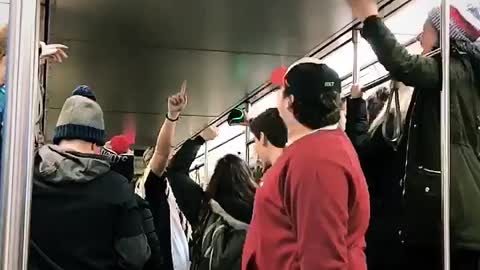 College kids party on subway after Patriots' Super Bowl win