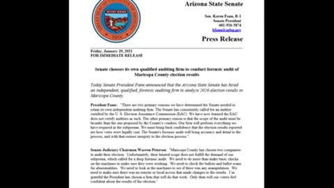 Press release Jan 29 - Az.State Legislature has made their DEMANDS Clear to the Maricopa Supervisors