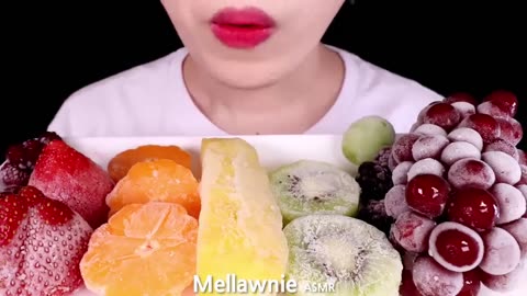 Chillin' with Nature's Bounty: Frozen Fruits Mukbang 🍓🍇🥝🍍🍇"