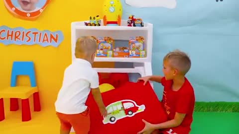 Little Chris pretend play with toys - best videos with small brother