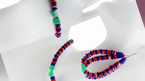 Natural turquoise and red spiny oyster with Lapis lazuli roundle beads 3mm Tourmaline