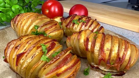 Baked potatoes with bacon. A delicious quick dinner