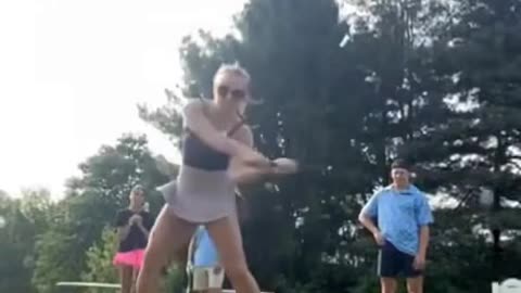 @Funny Tigress woods girl plays golf and falls down