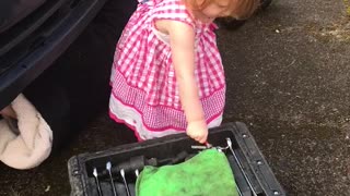 Daughter Helps Daddy With Car Maintenance