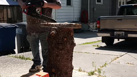 Me carving a cactus from a piece of pine.