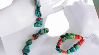Irregular Natural turquoise and orange spiny oyster heishi beads handmade jewelry set