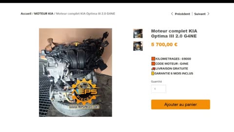 AEPSPIECES.COM - Moteur complet KIA Optima III 2.0 G4NE