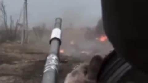 A Russian's first person view of a Ukrainian ATGM strike