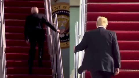 trump vs biden on the stairs
