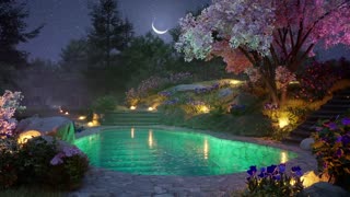 Romantic & Enchanted Forest Swimming Pool Ambient Cozy Nature Sounds at Night 🌙