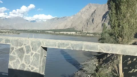 River Indus and Chumik bridge Skardu, Pakistan.