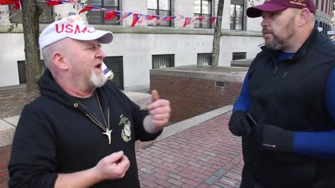 LFA TV STREET INTERVIEW: BOSTON MARINE CHANTS "SEND BIDEN TO GALLOWS!"