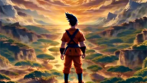 AI Generated Video of Goku standing on a rock and staring at the Green Jungle