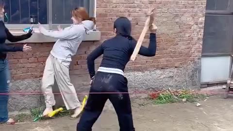 Screaming Chicken Blindfolded Asian Girls Broom hitting Challenge