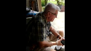 Fart Spray Prank on Grouchy Grandpop (Part 2) - as he sits in garage to escape the stink