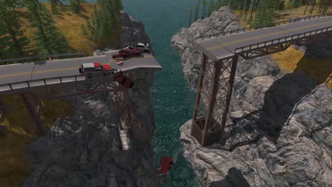 Collapsing Bridge Pileup Car Crashes #1 - BeamNG DRIVE