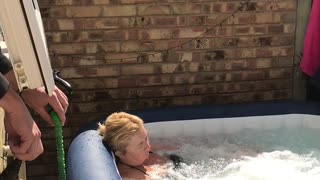Pranking Mom While She Relaxes in Hot Tub
