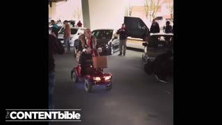 Old Man Raving on a Mobility Scooter