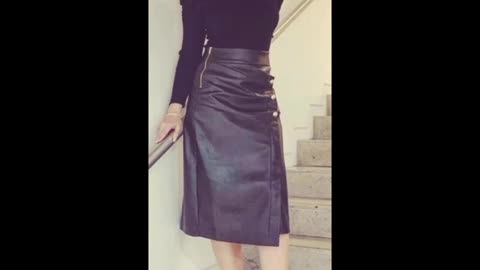 Gorgeous women's over 40,50,60 looking attractive and elegant in office wear leather outfits