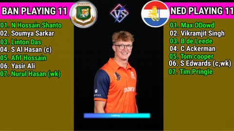 T20 World Cup 2022 Bangladesh vs Nederland 17th match final playing 11 Ban vs Ned Playing 11