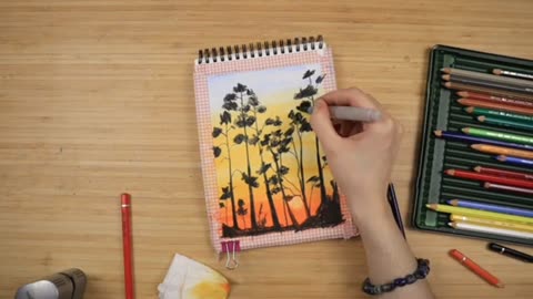 How to paint and easy landscape with water color pencils.