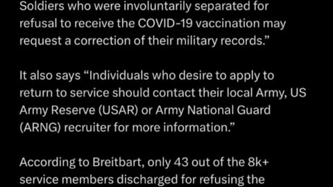 BREAKING ⛔️A LETTER IS GOING OUT TO FORMER SOLDIERS WHO WERE INVOLUNTARY SEPARATED FOR REFUSAL TO RECEIVE C-19 VAXX MAY REQUEST CORRECTION OF THEIR MEDICAL RECORDS