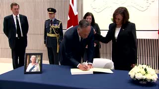 Kamala Harris signs condolence book for Queen Elizabeth