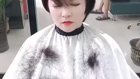 Beautiful lady hair cut in salon