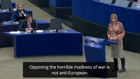 Irish MEP Claire Daly speaks, as usual, to a virtually empty room,
