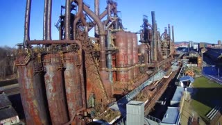 Flyimg my drone over the former Bethlehem Steel blast furnaces.